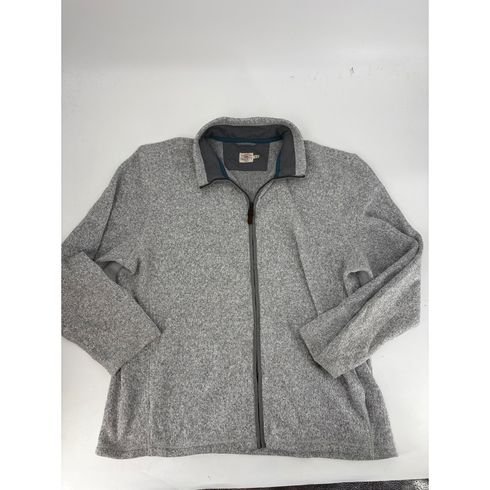 Faherty Brand Mens XXL Grey Full Zip Sweater Fleece Jacket Mock Neck Heathered